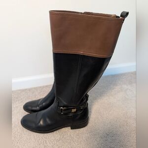 Tommy Hilfiger Black/Brown Zipper Knee High Riding Boots - Women's Size 11M